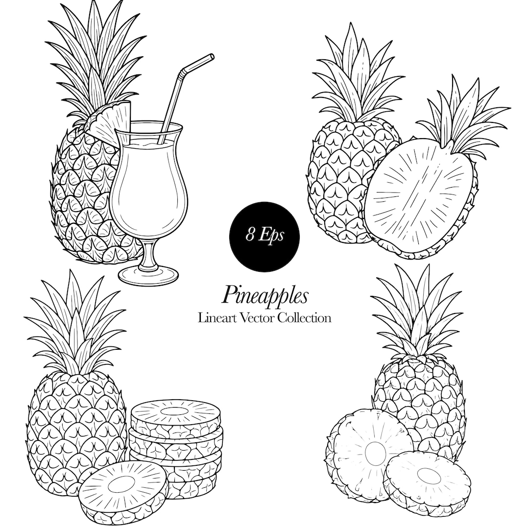 パイナップルと花の線画イラスト：SVG、PNG、EPS（商用利用） - Etsy 日本
