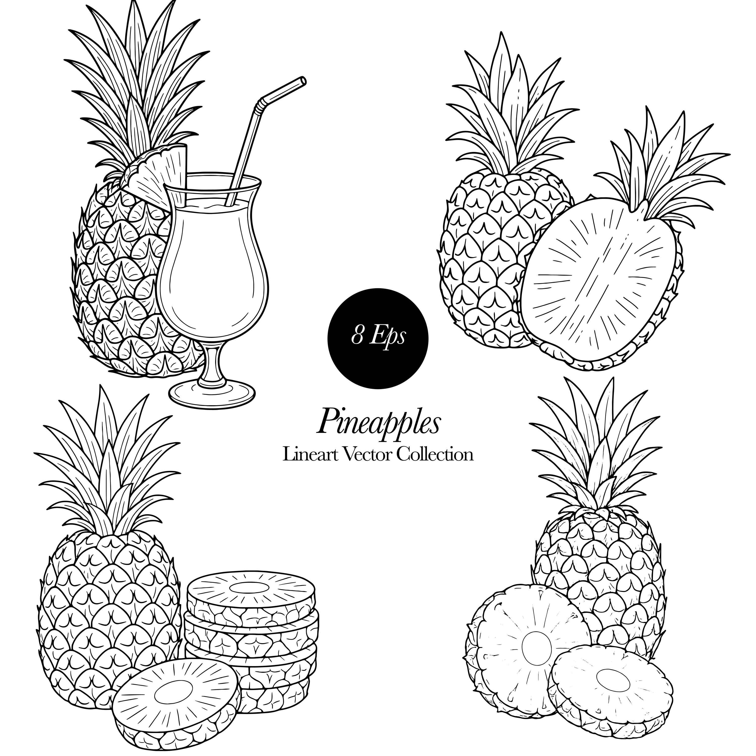 パイナップルと花の線画イラスト：SVG、PNG、EPS（商用利用） - Etsy 日本