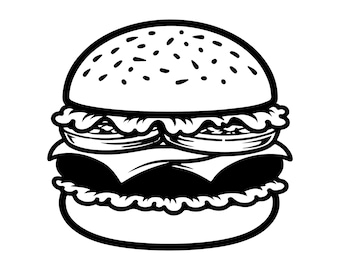 Burger SVG - Hamburger Sandwich Fast Food Cheeseburger Junk Food Clip Art stampabile File di taglio, download immediato, uso commerciale