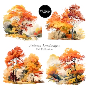 Landscape Autumn Clipart Collection, Trees Autumn,Trees Autumn Illustration, Trees clipart , Autumn Trees Clipart , Planners , DIY Scrapbook