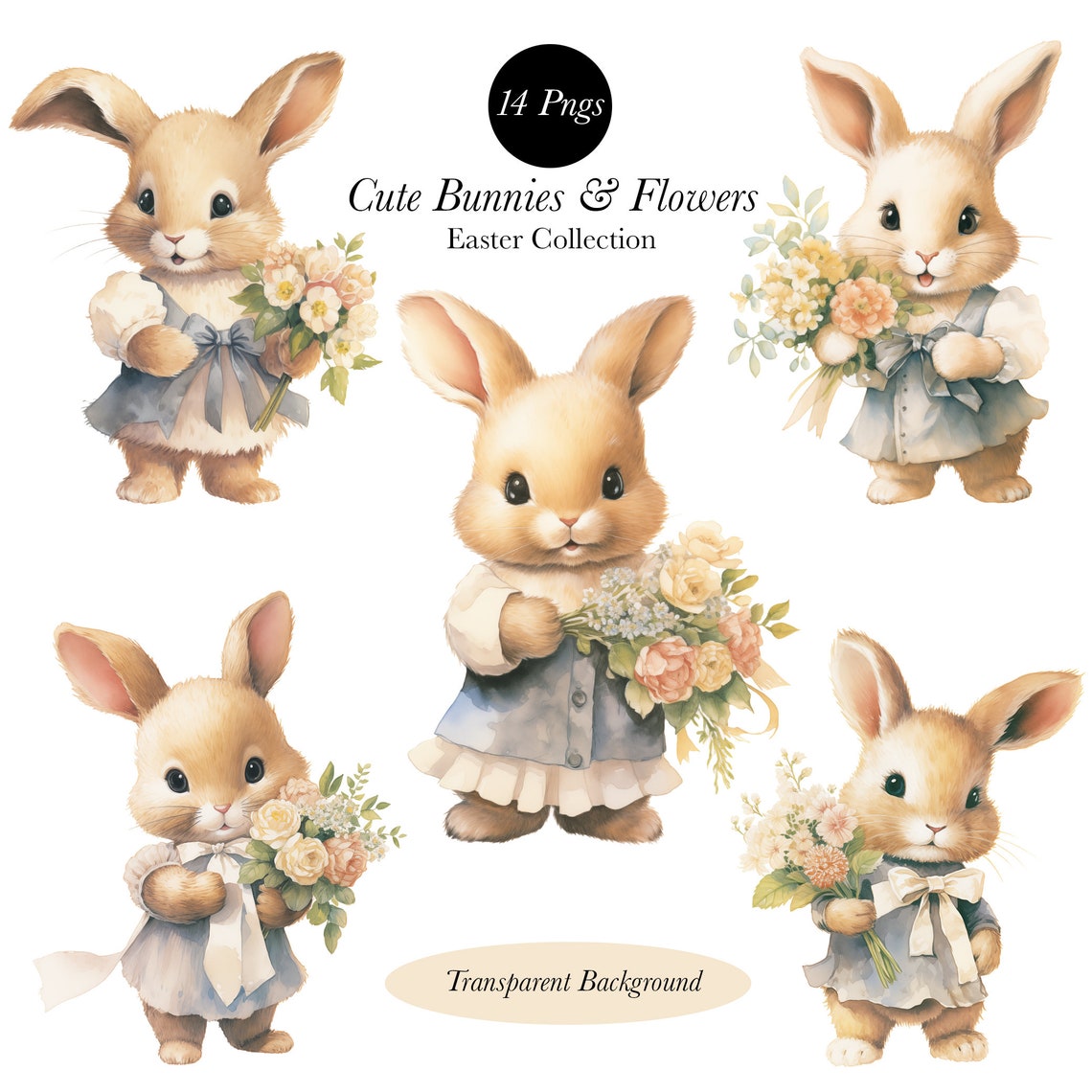 Watercolor Bunny Clipart – Cute Rabbit PNG, Commercial Use (digital ...