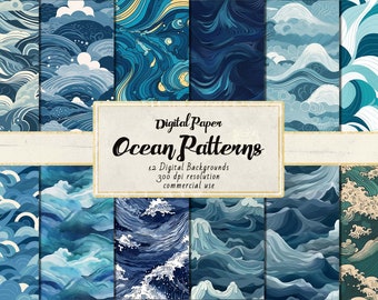 Digital Scrapbook Paper Set - Printable Backgrounds - Ocean Backgrounds Repeatable - Water - Aqua - 12.JPEG Files - 300dpi INSTANT DOWNLOAD