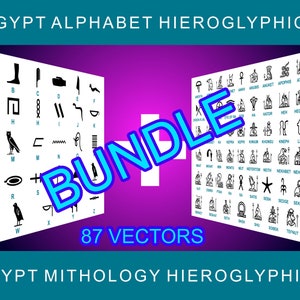 Egyptian Hieroglyphics and Gods + Hieroglyphics Alphabet Digital symbols swg Signs eps bundle 87 drawings in 3 formats png swg eps