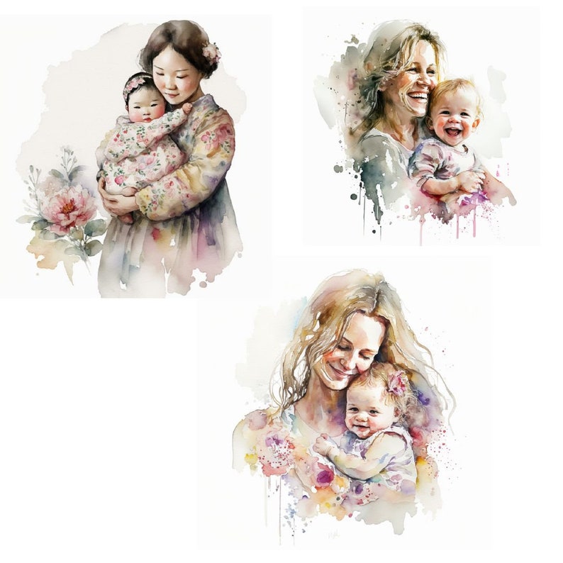 Mothers Day Clipart Mom's Day 20 PNG Bundle Pack Watercolor Mum and ...