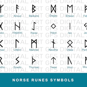 Norse Runes symbols swg gods Elder Futhark Runes eps bundle 25 drawings in 3 formats eps with description and explanations