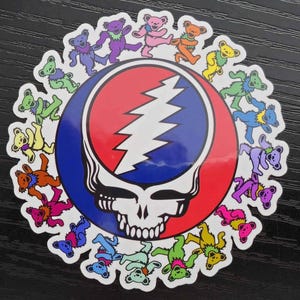 Naklejki Grateful Dead Bears Stealing Stealie's Face - odporne na wodę i warunki atmosferyczne z błyszczącym wykończeniem