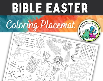 Printable Easter Story Activity Placemat, Bible Activity for Kids, Easter Coloring Placemat Printable, Jesus Is Risen, Resurrection Craft