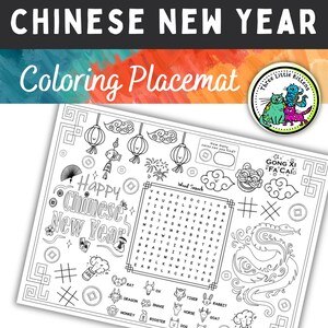 Chinese New Year activity placemat, Lunar New Year place mat for the Year of the Snake, Lunar New Year snake, coloring sheets printable