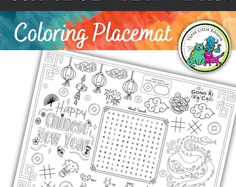 Chinese New Year activity placemat, Lunar New Year place mat for the Year of the Snake, Lunar New Year snake, coloring sheets printable