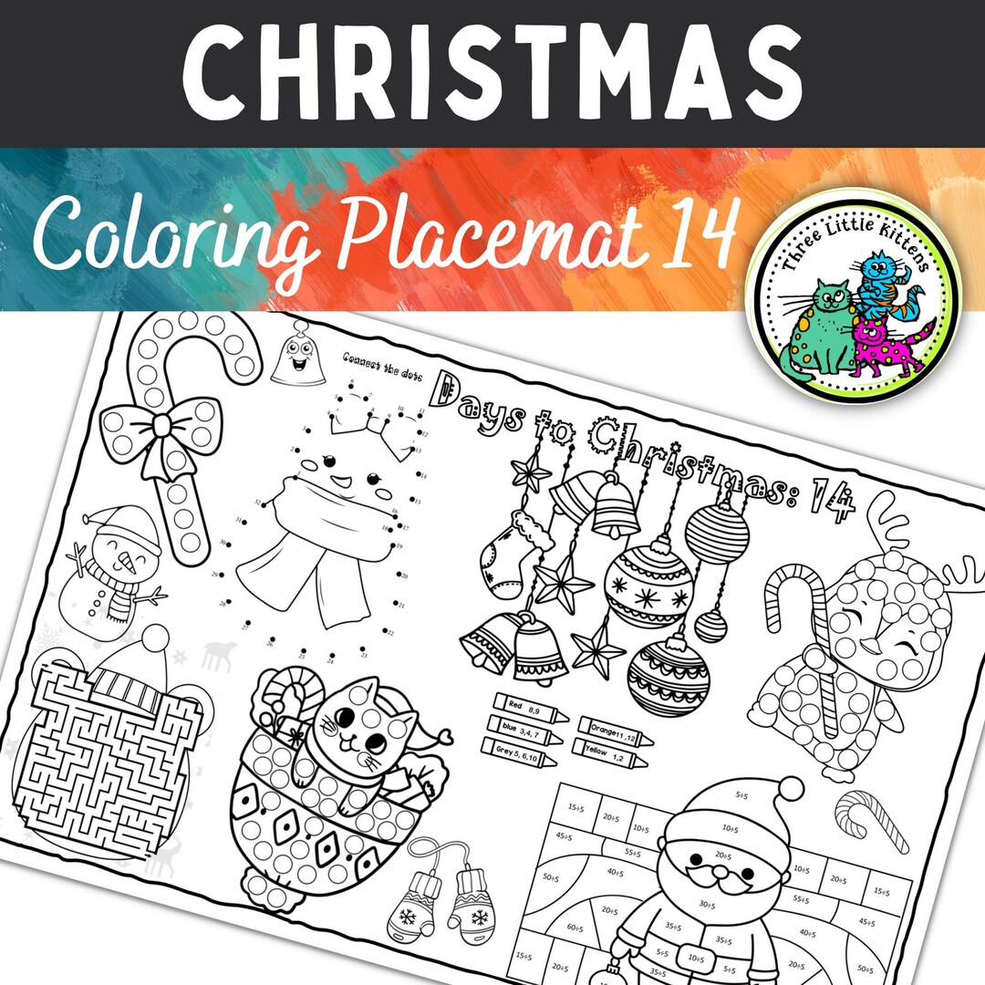 Christmas Coloring Placemat Printable, Party Activities, Activity ...