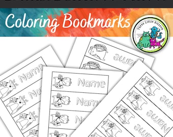 Può includere: Segnalibri da colorare stampabili in bianco e nero con una varietà di animali con zaini. I segnalibri hanno uno spazio per scrivere un nome. Il testo "Name" è ripetuto su ogni segnalibro. I segnalibri sono progettati per la scuola.
