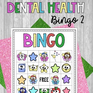 Tarjetas de bingo para imprimir, juego de dientes, bingo del mes de la salud dental, descarga digital en formato PDF