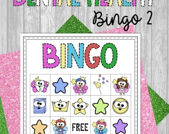 Bingo cards printable, tooth game, dental health month bingo, digital download pdf