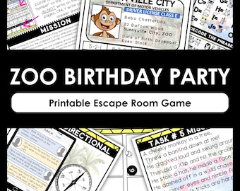 Juego de escape para fiestas de cumpleaños con temática de zoológico, juego de escape para niños, juego de fiesta imprimible, juego de interior imprimible, juegos familiares imprimibles para fiestas de cumpleaños