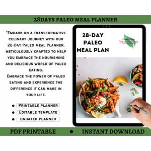 Paleo Meal Planner Instant Download Weight Loss Diet Planner Paleo Diet Printable PDF Weight Loss Plan Wellness for Women Wellness Gifts