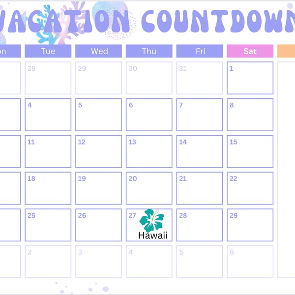 Vacation Countdown Calendar For Kids