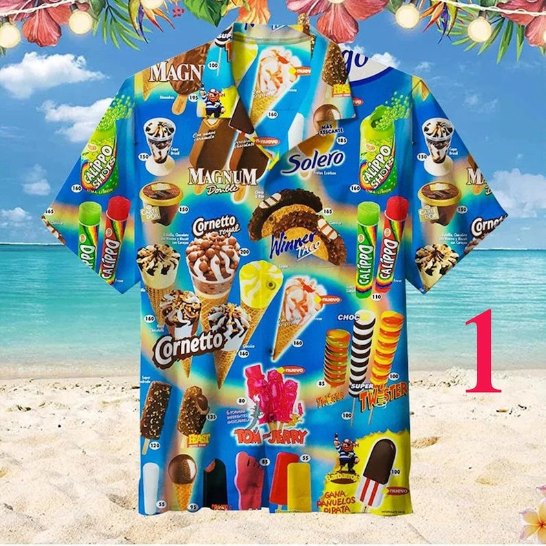 Discover Ice Cream Hawaiian Shirts For Family 3d Printed Men's Hawaiian Shirt, Hawaiian Shirt, Ice Cream Beach, Hawaiian Beach Shirt, Shirt Summer