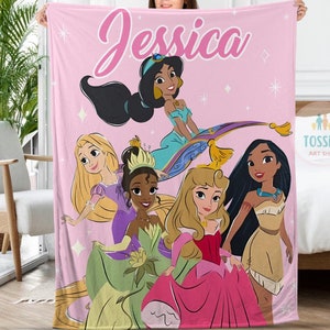 Personalized Disney Princess Blanket, Custom Name Baby Girl Blanket, Princess Birthday Gift, Princess Decor, Disney Blanket, Christmas Gift