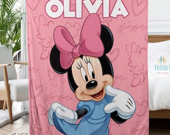 Personalized Minnie Mouse Blanket Custom Name Blanket Disney Minnie Blanket Disney Blanket, Kids Name Blanket, Baby Gift Kids Blanket