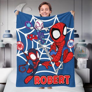 Personalized Spider Man Blanket, Custom Name Superhero Blanket, Birthday Gift, Boy Blanket, Girl Blanket, Spidey Blanket Gift for Kids