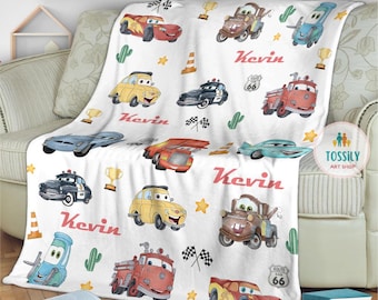 Personalized Route 66 Cars Blanket, Custom Name  Blanket, Kids blanket, Lightning McQueen Blanket Nursery Decor McQueen  Blanket