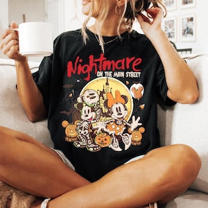 Nightmare on Main Street T-shirt, Vintage Mickey Halloween Tee, Funny Spider Skeleton Retro Disney Shirt for Halloween 2025 Party