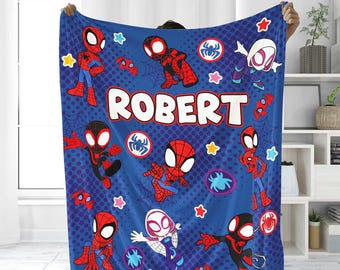 Personalized  Spidey & His Friends blanket, Watercolor Spiderman Blanket, Birthday Boy Girl blanket, Birthday Boy gift
