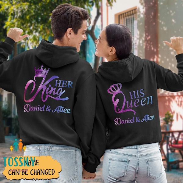 Personalized Her King And His Queen Matching Hoodie, King And Queen Couple Hoodies, King Queen Shirt, Valentine Shirts, Honeymoon Shirt