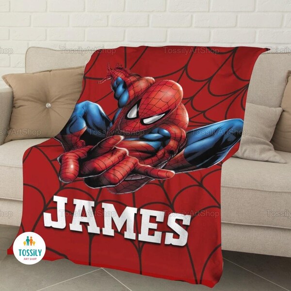 Couverture Spiderman personnalisée, Couverture Spiderman avec prénom personnalisé, Cadeau pour les fans des Avengers, Couverture de canapé super-héros, Couverture Marvel