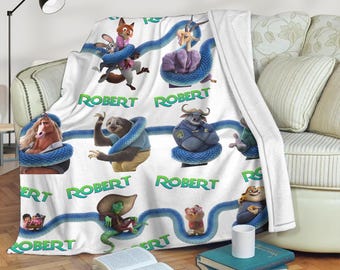 Personalized Watercolor  Zootopia Blanket, Custom Name Baby Judy Hopps Nick Wilde Birthday Boy/Girl Gift, WDW Couple Gifts