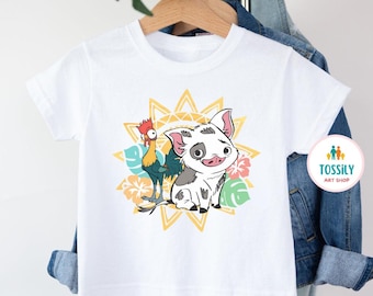 Disney Hei Hei And Pua Floral Kids Shirt, Disney Moana Toddler Hei Hei and Pua Shirt Disney World Shirt, Disney Princess Shirt Magic Kingdom
