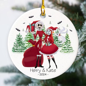Personalized Nightmare Christmas Ornament Jack and Sally Ornament Christmas Tree Decor Skeleton Couple Ornament