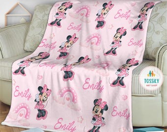 Personalized Minnie Mouse Blanket, Custom Name Disney Minnie Blanket, Disney Blankets, Minnie Birthday Gifts, Kids Name Blanket, Baby Gift