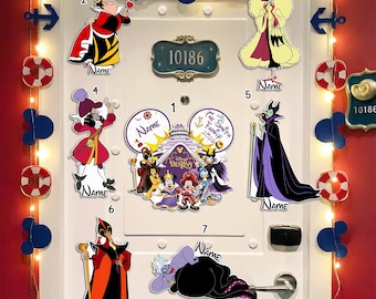 Imán personalizado para crucero, decoración personalizada para la puerta del camarote de villanos, cosplay de Mickey y sus amigos, Destiny Vacation, Maléfica Úrsula Jafar