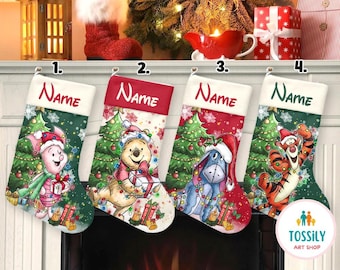 Personalized Winnie Pooh Stocking,  Character Christmas Stocking, Stocking With Name, Christmas Decoration, Pooh Christmas Decor