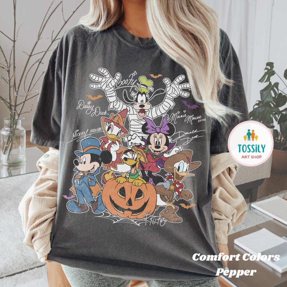 Retro Mickey & Friends With Signs Halloween Comfort Colors Shirt, Mickey'S Not So Scary Halloween Party Tee, Halloween Party Trip 2025 Shirt Noxy Design4You
