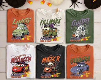 Camiseta de Halloween con personajes de la película Cars retro, camiseta de Halloween de la película Cars, camiseta de Halloween, camiseta para fiesta de Halloween, viaje de Halloween