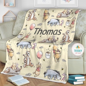 Couverture personnalisée pour bébé, aquarelle, couverture Winnie l'ourson, couverture ourson et amis, cadeau pour garçons et filles, couverture pour enfants