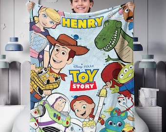 Personalized Disney Toy Story Blanket, Custom Name Disney Blanket, Woody Buzz Lightyear Jessie Toy Story Blanket, Gift for Boy or Girl