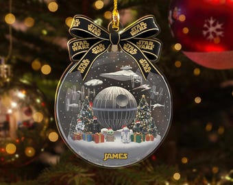 Personalized Star Wars Christmas Ornament, Death Star Mandalorian Xmas Decor, Star Wars Xmas Ornament with Characters