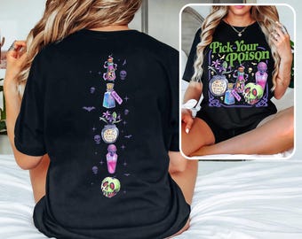 Comfort Colors Pick Your Poison 2 Sides Shirt, Princess Halloween Shirt, Villains Cartoon Shirt, Spooky Season Shirt, Retro Halloween Shirt