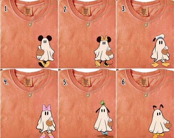 Camiseta de Halloween con colores cómodos de Disney Mickey Friends, camiseta de Mickey y sus amigos fantasma, sudadera retro de Mickey espeluznante, camiseta de Halloween de Disney