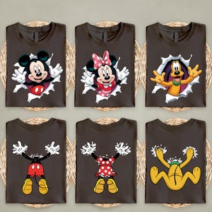 Mickey Mouse Front Back Shirt, Funny Disney T Shirt, Bursting Through Tee, Disney Family Trip Matching Outfit, Ripped Effect Top, Group Gift image 1