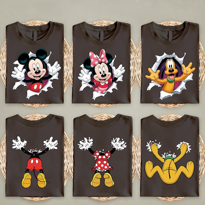 Mickey Mouse Front Back Shirt, Funny Disney T Shirt, Bursting Through Tee, Disney Family Trip Matching Outfit, Ripped Effect Top, Group Gift image 1