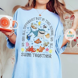 We Are Different But In This School We All Swim Together Shirt, Teacher Shirts, Ocean Animal Outfit,Underwater Sea Turtle Apparel,Animal Tee