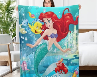 Personalized The Little Mermaid Blanket Ariel Princess Fleece Blanket Disneyland Princess Birthday Gift Christmas Gift For Girls