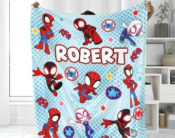 Personalized Spidey and His Amazing Friends Blanket Spiderman Blanket, Cartoon Spidey Baby Blanket  Birthday gift for kid Superhero blanket