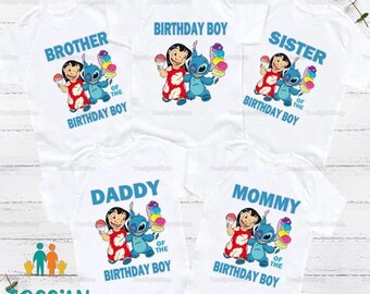 Chemise d'anniversaire Stitch Lilo, chemises d'anniversaire de point personnalisées, chemises de famille de point d'anniversaire, chemise d'anniversaire, chemise d'anniversaire de garçon