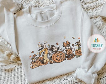 EMBROIDERED Mickey & friends Fall pumpkin sweatshirt Tshirt,  Fall vibes embroidery shirt, Pumpkin Autumn leaves shirt, Gift for her