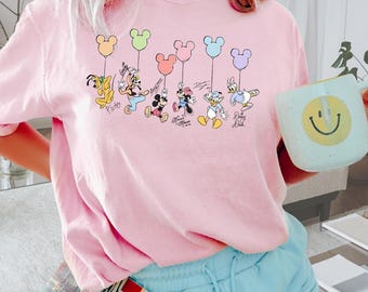 Retro  Mickey And Co Balloon Shirt,  Mickey And Friends Comfort Color Tee,  Vacation Outfit, Mickey Balloon Family Trip
